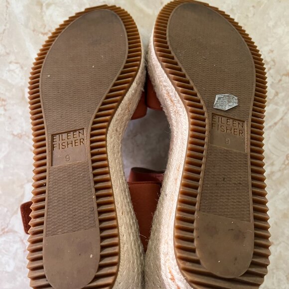 Eileen Fisher Sz 9 Weslia Cider Color Nubuck Leather Jute Wrapped Wedge Sandal - Picture 10 of 15
